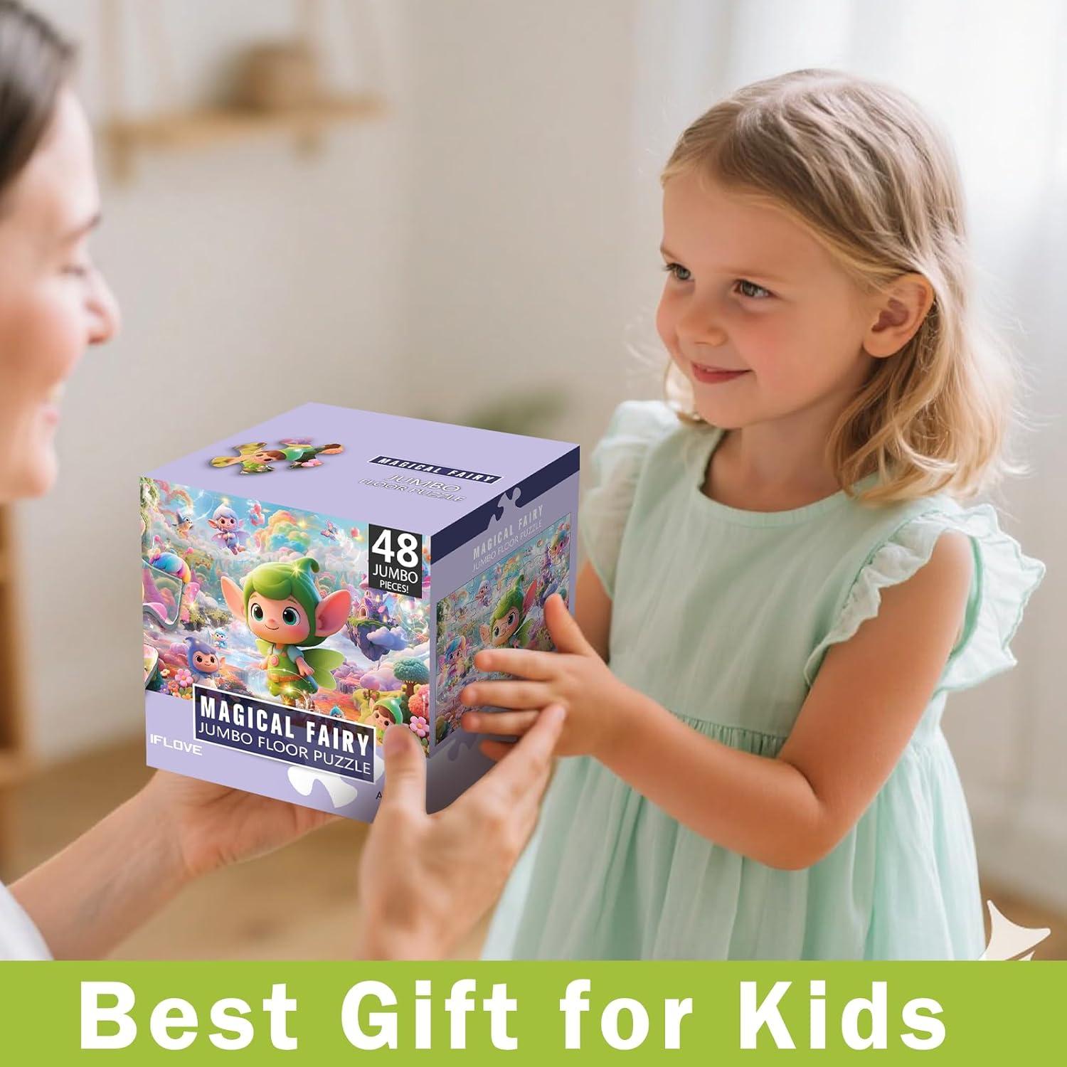 imageJumbo Floor Puzzle for Kids48 Piece Unicorn Large Jigsaw PuzzlesPuzzle for Toddler Ages 35Fun Educational Preschool Learning Toy Easter Gift for Boys amp Girls Ages 48Fairy