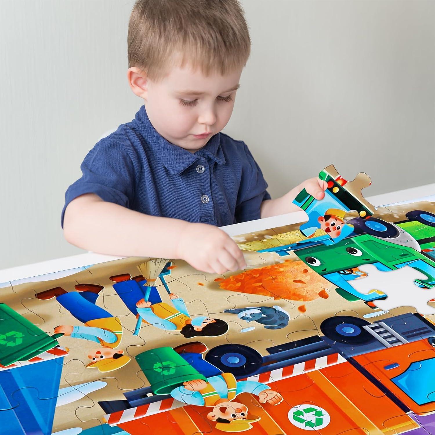 imageJumbo Floor Puzzle for KidsCity Transportation Jigsaw Large Puzzles48 Piece City Life Vehicle Puzzle for Toddler Ages 35Children Learning Preschool Educational ToysGift for 48 Years OldGarbage Truck