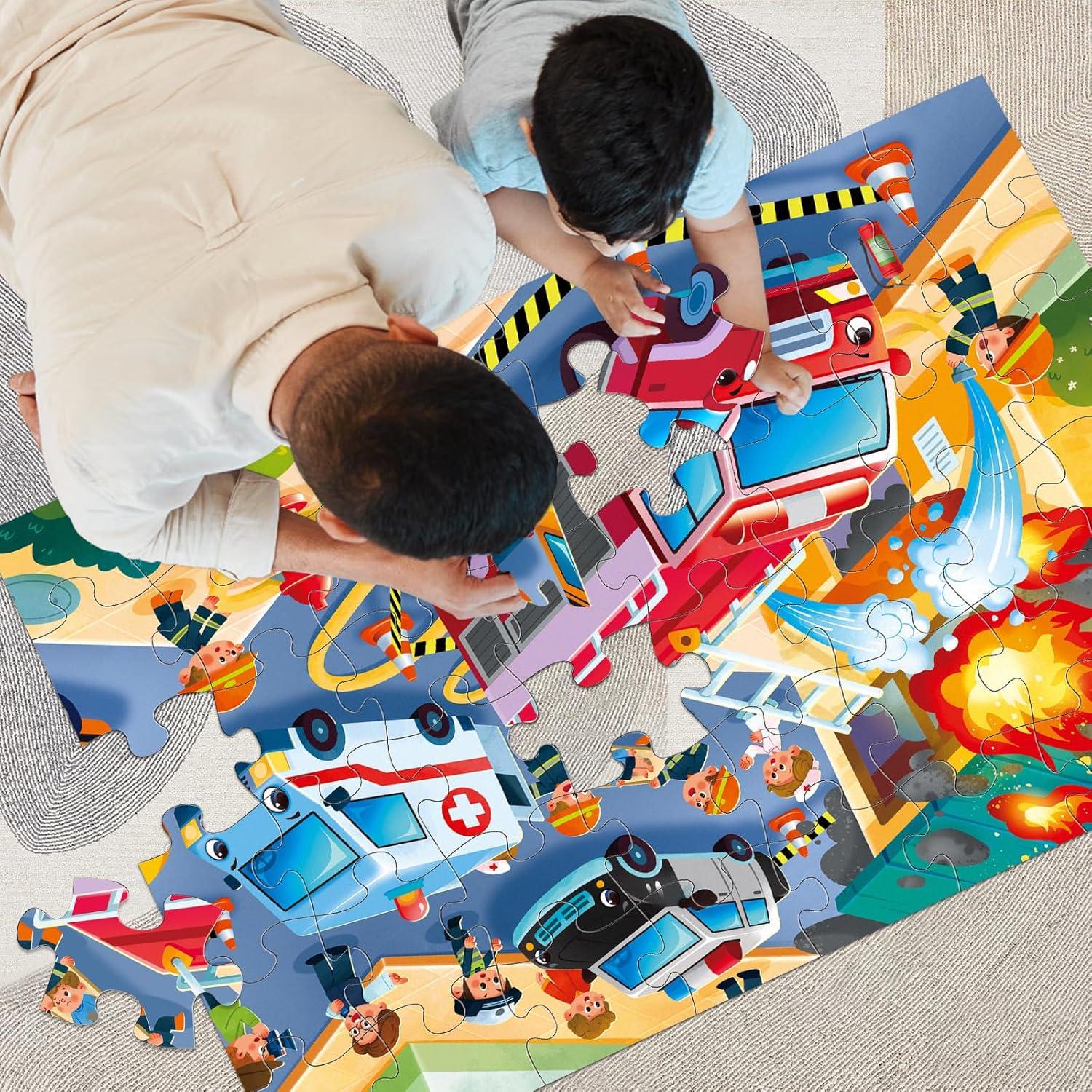 imageJumbo Floor Puzzle for KidsCity Transportation Jigsaw Large Puzzles48 Piece City Life Vehicle Puzzle for Toddler Ages 35Children Learning Preschool Educational ToysGift for 48 Years OldFire Rescue