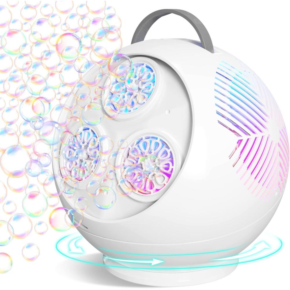 imageBubble Machine for Kids Toddlers45360 Auto Rotatable Spherical Bubble Maker Toy with LED LightRechargeable Bubble Blower for 3 4 5 Year OldWedding Party Easter Birthday Gifts Spherical WhiteSpherical White