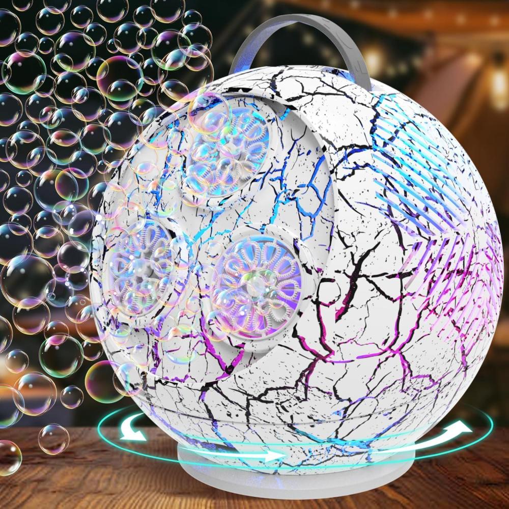 imageBubble Machine for Kids Toddlers45360 Auto Rotatable Spherical Bubble Maker Toy with LED LightRechargeable Bubble Blower for 3 4 5 Year OldWedding Party Easter Birthday Gifts Spherical WhiteSpherical White Crack