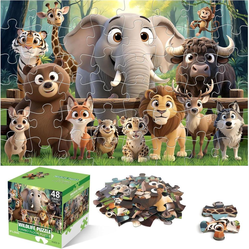 imageJumbo Floor Puzzle for Kids48 Piece Forest Animal Large Jigsaw PuzzlesLearning Educational Toys for Toddlers Ages 35Wildlife Preschool Puzzles Children Easter Gift for Boy Girl Ages 48 WWildlife