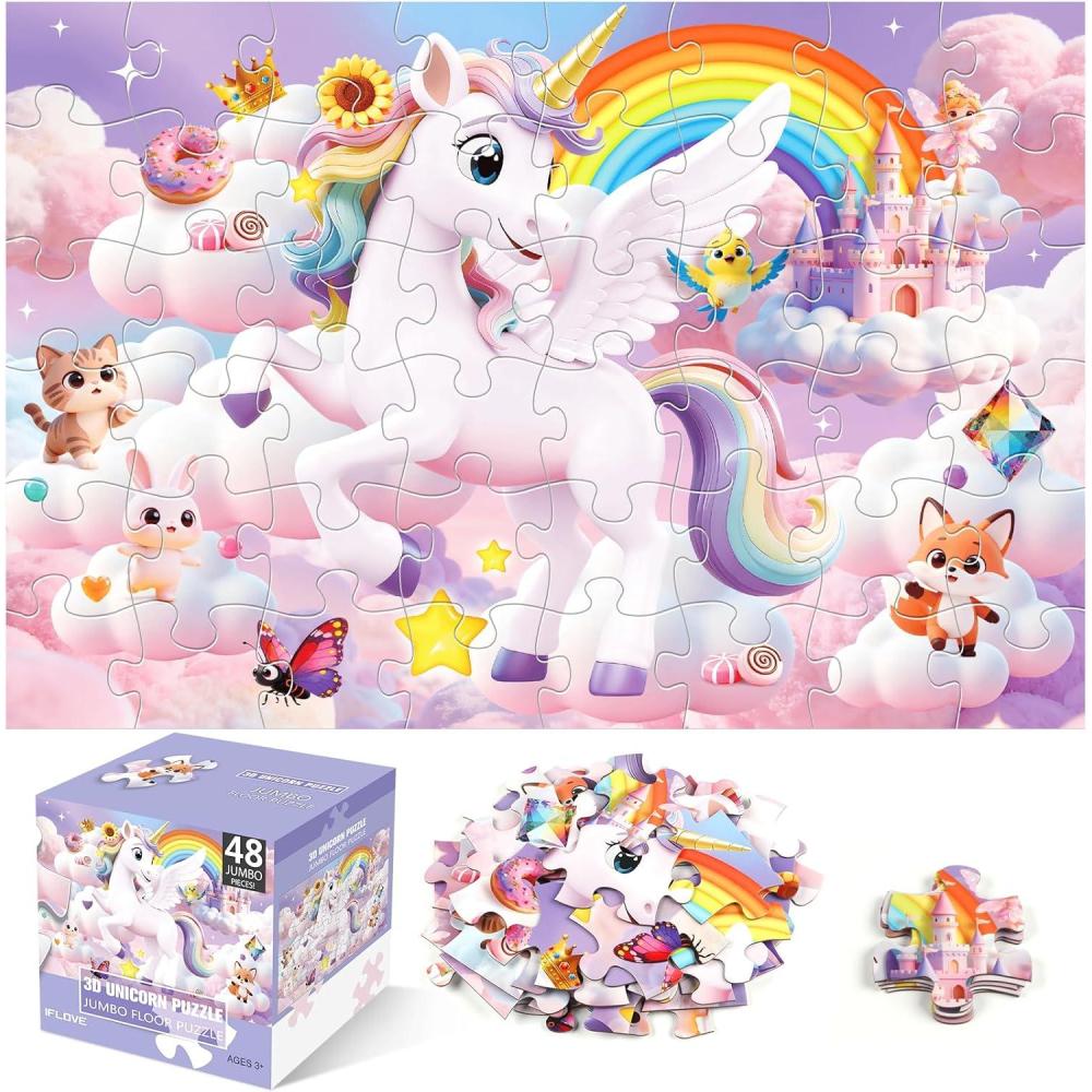 imageJumbo Floor Puzzle for Kids48 Piece Unicorn Large Jigsaw PuzzlesCute Puzzle for Toddler Ages 35Fun Educational Toy Easter Gift for Boys amp Girls Ages 48Unicorn