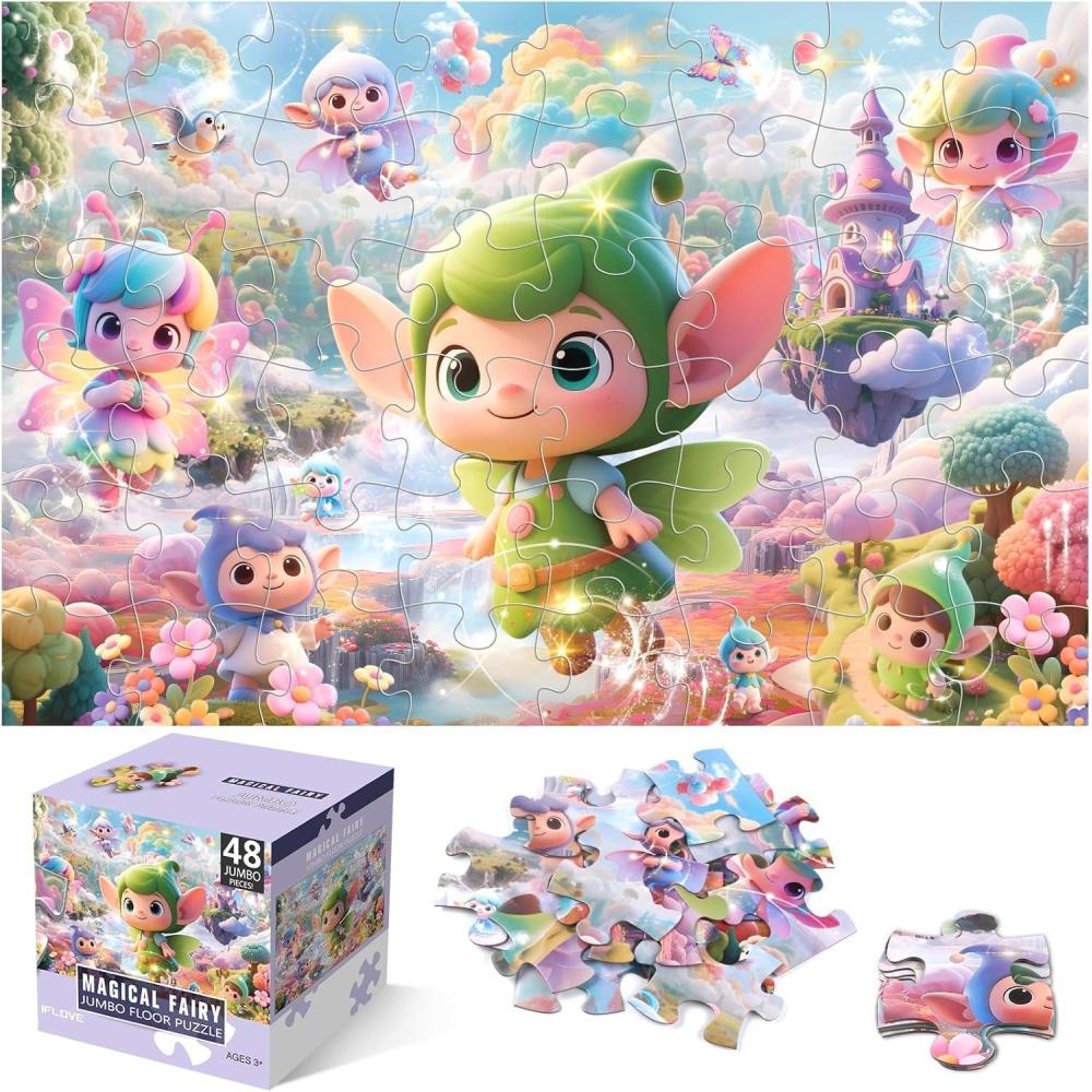 imageJumbo Floor Puzzle for Kids48 Piece Unicorn Large Jigsaw PuzzlesPuzzle for Toddler Ages 35Fun Educational Preschool Learning Toy Easter Gift for Boys amp Girls Ages 48Fairy