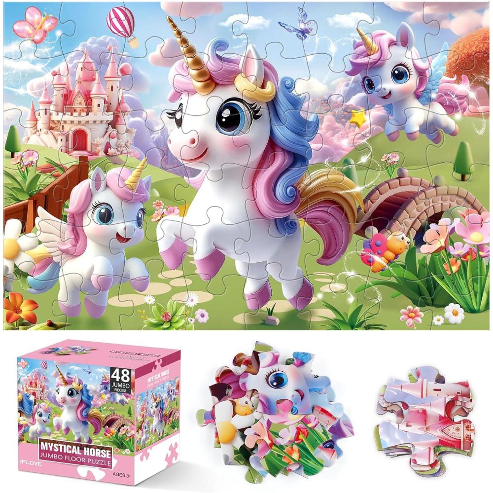 imageJumbo Floor Puzzle for Kids48 Piece Unicorn Large Jigsaw PuzzlesPuzzle for Toddler Ages 35Fun Educational Preschool Learning Toy Easter Gift for Boys amp Girls Ages 48Unicorn