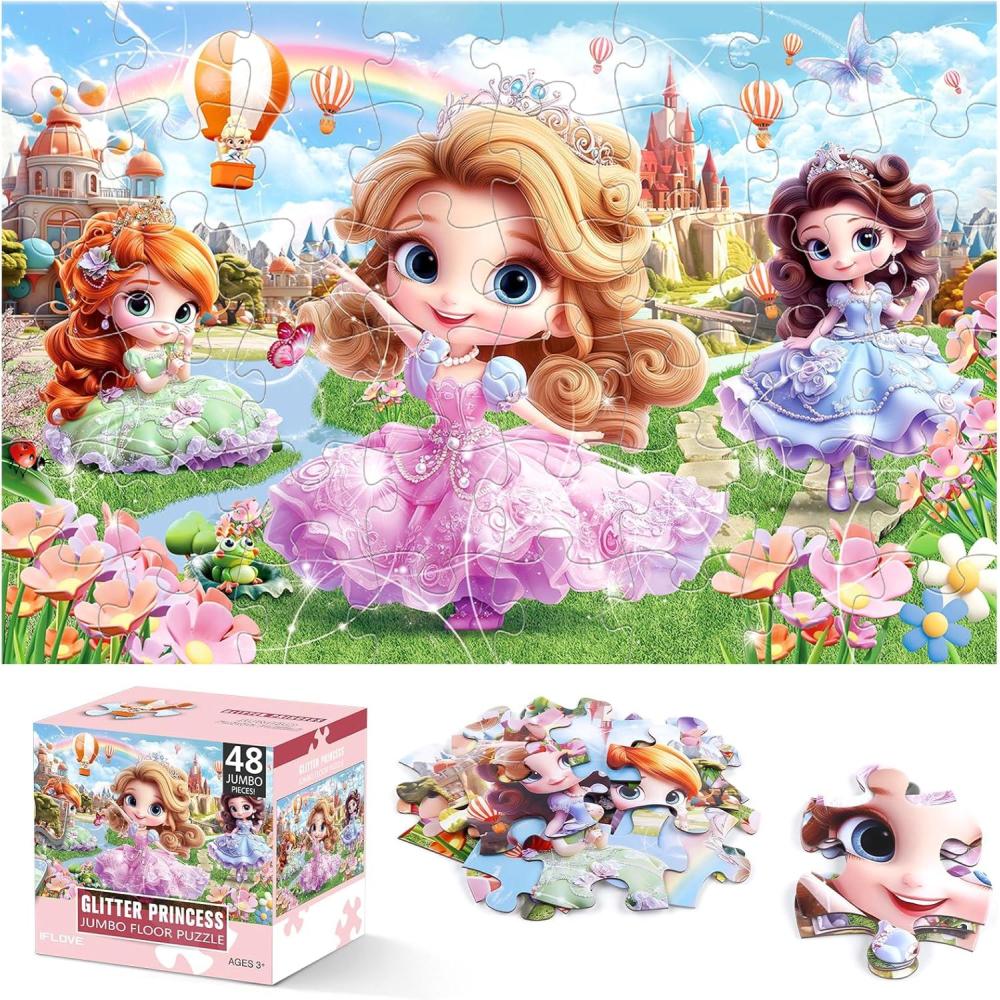 imageJumbo Floor Puzzle for Kids48 Piece Unicorn Large Jigsaw PuzzlesPuzzle for Toddler Ages 35Fun Educational Preschool Learning Toy Easter Gift for Boys amp Girls Ages 48Princess