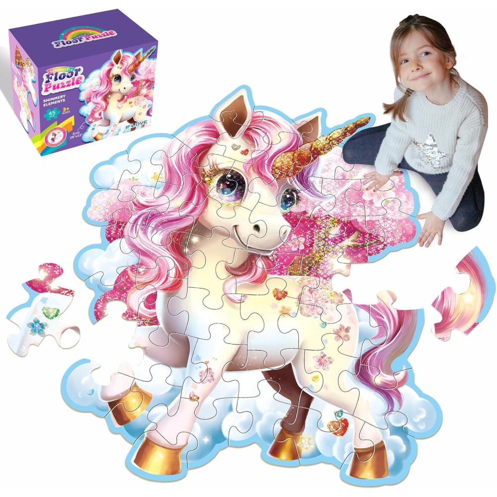 imageJumbo Floor Puzzle for Kids48 Piece Unicorn Large Jigsaw PuzzlesPuzzle for Toddler Ages 35Fun Educational Preschool Learning Toy Easter Gift for Boys amp Girls Ages 48Shimmery Unicorn