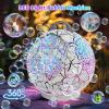 Bubble Machine for Kids Toddlers,45°/360° Auto Rotatable Spherical Bubble Maker Toy with LED Light,Rechargeable Bubble Blower for 3 4 5 Year Old,Wedding Party Easter Birthday Gifts (Spherical White)(Spherical White Crack)