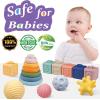 Montessori Toys for Babies,Soft Stacking Building Blocks Rings Balls Sets,3 in 1 Baby Toy Bundle,Sensory Toy for 6-12 Months, Soft Teething Toys,Baby Easter Basket Birthday Gifts for Boy Girl(3 IN 1 Set-2)