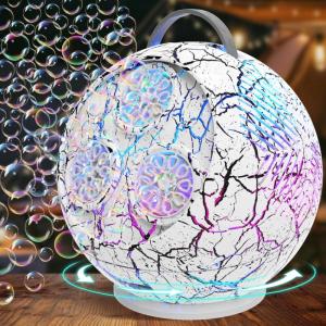 Bubble Machine for Kids Toddlers,45°/360° Auto Rotatable Spherical Bubble Maker Toy with LED Light,Rechargeable Bubble Blower for 3 4 5 Year Old,Wedding Party Easter Birthday Gifts (Spherical White)(Spherical White Crack)