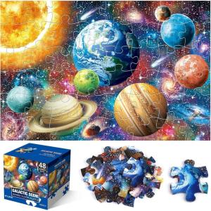 Jumbo Floor Puzzle for Kids Ages 4-8,Solar System Jigsaw Puzzles,48 Piece Space Large Puzzles for Toddler Ages 3-5,Preschool Learning Planets Toys Christmas Birthday Gift for Boys Girls(Galactic)