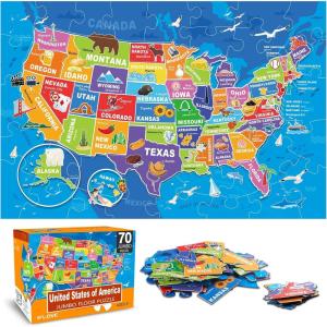 Jumbo Floor Puzzle for Kids Ages 4-8,Solar System Jigsaw Puzzles,48 Piece Space Large Puzzles for Toddler Ages 3-5,Preschool Learning Planets Toys Christmas Birthday Gift for Boys Girls(US Map)
