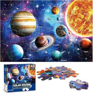 Jumbo Floor Puzzle for Kids Ages 4-8,Solar System Jigsaw Puzzles,48 Piece Space Large Puzzles for Toddler Ages 3-5,Preschool Learning Planets Toys Christmas Birthday Gift for Boys Girls(Solar)