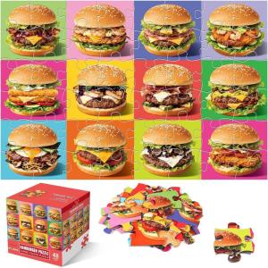Jumbo Floor Puzzle for Kids,48 Hot Dog Pizza Jigsaw Puzzles,Learning Educational Foods Toys for Toddlers Ages 3-5,Colorful Design Children Easter Gift for Boy Girl Ages 4-8(Hamburger)