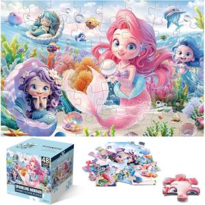 Jumbo Floor Puzzle for Kids,48 Piece Unicorn Large Jigsaw Puzzles,Puzzle for Toddler Ages 3-5,Fun Educational Preschool Learning Toy Easter Gift for Boys & Girls Ages 4-8(Meimaid)