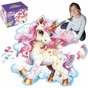 Jumbo Floor Puzzle for Kids,48 Piece Unicorn Large Jigsaw Puzzles,Puzzle for Toddler Ages 3-5,Fun Educational Preschool Learning Toy Easter Gift for Boys & Girls Ages 4-8(Shimmery Unicorn)