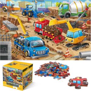 Jumbo Floor Puzzle for Kids,City Transportation Jigsaw Large Puzzles,48 Piece City Life Vehicle Puzzle for Toddler Ages 3-5,Children Learning Preschool Educational Toys,Gift for 4-8 Years Old(Construction Site)