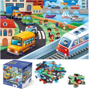 Jumbo Floor Puzzle for Kids,City Transportation Jigsaw Large Puzzles,48 Piece City Life Vehicle Puzzle for Toddler Ages 3-5,Children Learning Preschool Educational Toys,Gift for 4-8 Years Old(City Transportation)
