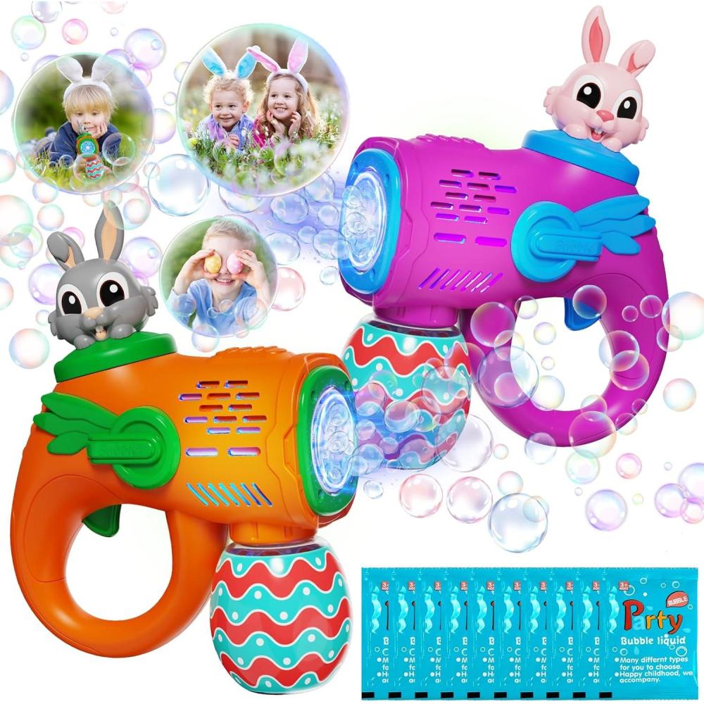 imageBubble Guns for Toddlers2 Pack Rabbit Bubble MachineEaster Basket Stuffers for KidsBubble Blower with 10 Bubble SolutionsOutdoor Bubble Toy Easter Gift for Age 3 4 5 6 7 8 Years Old Boys GirlsRose  Orange