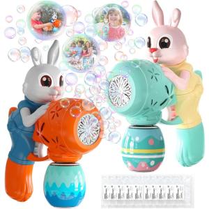 Bubble Guns for Toddlers,2 Pack Rabbit Bubble Machine,Easter Basket Stuffers for Kids,Bubble Blower with 10 Bubble Solutions,Outdoor Bubble Toy Easter Gift for Age 3 4 5 6 7 8 Years Old Boys Girls(Blue & Orange)